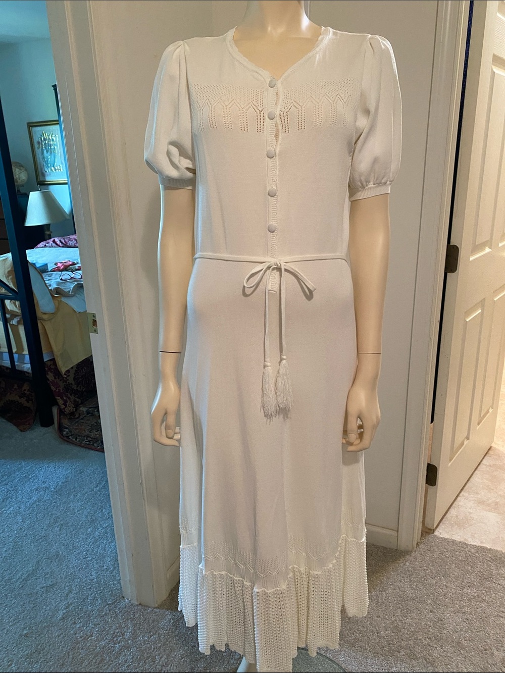 eva mendes for New York & Company White Knit Button-Front Maxi Dress